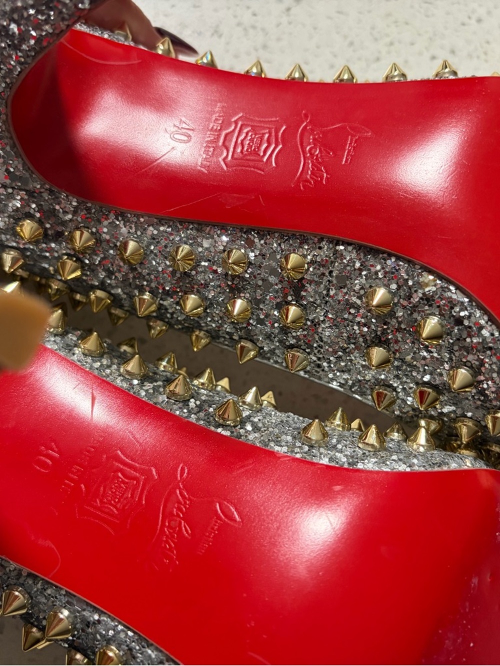 Christian Louboutin Silver & Gold Stud Pointed Heels - Picture 4 of 5